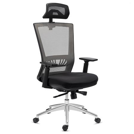 Ergonomischer Bürostuhl MAGNUM ELITE, Kopf- und Lordosenstütze, 8h-Nutzung, Aluminiumfußkreuz, Farbe Grau