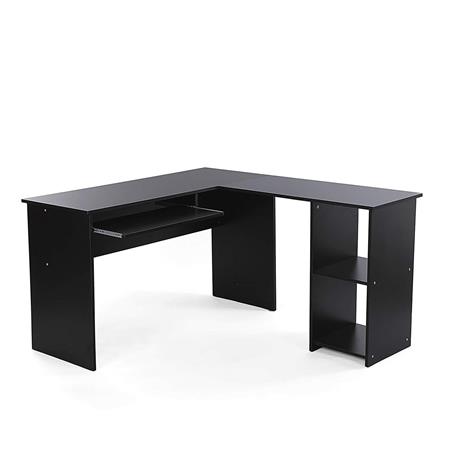 Eckschreibtisch CHLOE, 140 x 120 x 75cm, mit eingebautem Regal, Holz, Farbe Schwarz