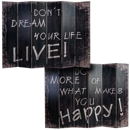 Bürowandschirm VINTAGE WORDS, 6-Panel-Faltwand, 180x240x2,5cm, mit Holzrahmen
