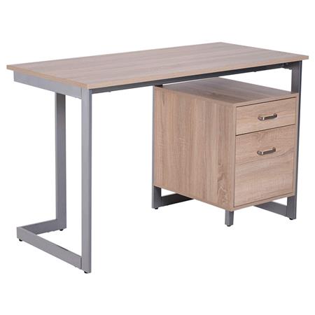 Bürotisch AMONDI, 120 x 58 x 76 cm, mit Schubladen, Metall und Holz, Farbe Eiche