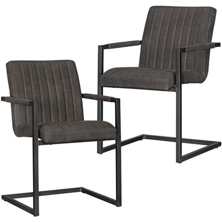 Im 2er-Set: Besucherstuhl KÖLN, im Retro-Stil, Mattschwarzes Metallgestell, Stoff, Farbe Grau