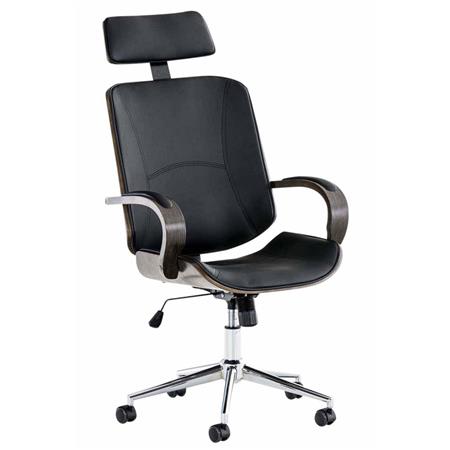 Chefsessel JUTTA, große Polsterung, elegantes Design in grauem Holz und Leder, Farbe Schwarz