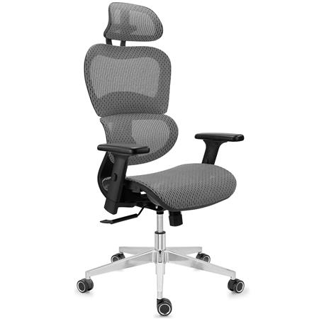 Ergonomischer Bürostuhl VICTORY, 100% regulierbar, maximaler Komfort, 8h-Nutzung, Netzstoff, Farbe Grau