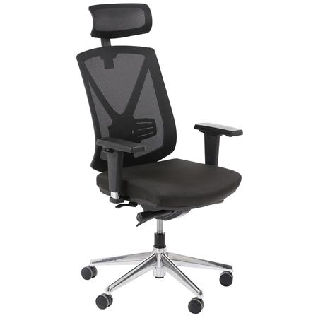 Ergonomischer Bürostuhl EVOL, verstellbare Armlehnen, Metallfußkreuz, dicke Polsterung, Farbe Schwarz