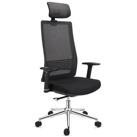 Ergonomischer Bürostuhl SANTOS, Kopfstütze, 8h-Nutzung, Farbe Schwarz