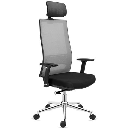 Ergonomischer Bürostuhl SANTOS, Kopfstütze, 8h-Nutzung, Farbe Grau