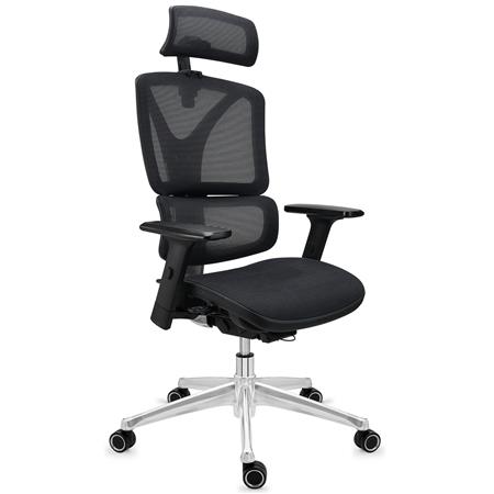 Ergonomischer Bürostuhl APOLO, Maximale Ergonomie, verchromte Metallstruktur, für die 8h-Nutzung, Netzbezug, Farbe Schwarz