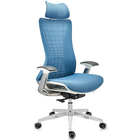Ergonomischer Bürostuhl ENERGY mit Kopfstütze, Hochwertige Technik und Qualität, Farbe Blau