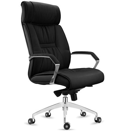 Chefsessel HANOI, Wippmechanik, hohe Rückenlehne, Naturlederbezug, Farbe Schwarz