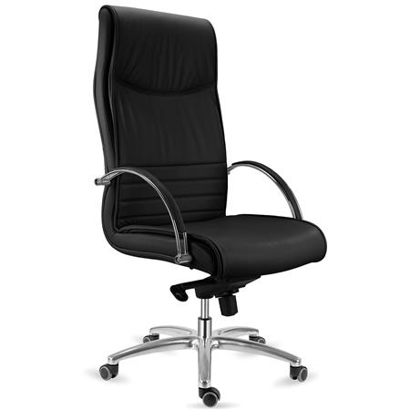 Chefsessel VILLA, Wippmechanik, hohe Rückenlehne, Lederbezug, Farbe Schwarz