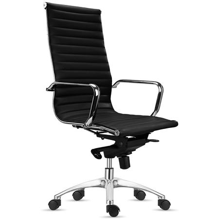 Bürostuhl CHICAGO, elegantes Design, hohe Rückenlehne, Bezug in Echtleder, Farbe Schwarz