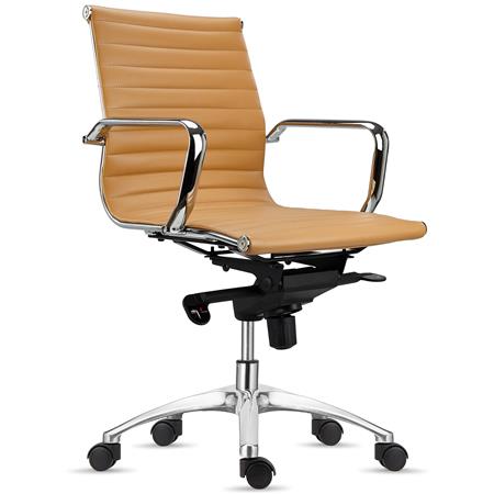 Bürostuhl CHICAGO, elegantes Design, mittlere Rückenlehne, Lederbezug, Farbe Camel