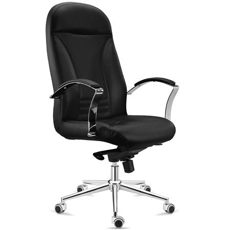 Chefsessel CANCUN, Wippfunktion, hohe Rückenlehne, Echtleder, Farbe Schwarz
