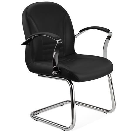 Besucherstuhl CANCUN, Elegantes Design, Metallstruktur, Leder, Farbe Schwarz