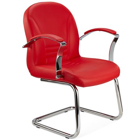 Besucherstuhl CANCUN, Elegantes Design, Metallstruktur, Leder, Farbe Rot