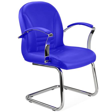 Besucherstuhl CANCUN, Elegantes Design, Metallstruktur, Leder, Farbe Blau