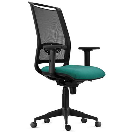 Ergonomischer Bürostuhl NEPTUNO, mit Lordosenstütze, für die 8h-Nutzung, Netz und Stoffbezug, Farbe Grün