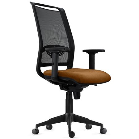Ergonomischer Bürostuhl NEPTUNO, mit Lordosenstütze, für die 8h-Nutzung, Netz und Stoffbezug, Farbe Braun