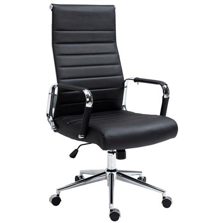 Bürostuhl KOLMU ECHTLEDER, Metallgestell, elegantes Design mit Quersteppung, Farbe Schwarz