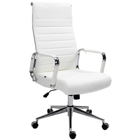 Bürostuhl KOLMU ECHTLEDER, Metallgestell, elegantes Design mit Quersteppung, Farbe Weiß