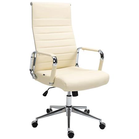 Bürostuhl KOLMU ECHTLEDER, Metallgestell, elegantes Design mit Quersteppung, Farbe Beige