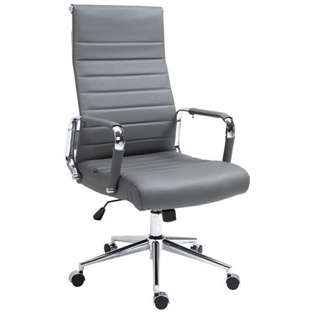 Bürostuhl KOLMU ECHTLEDER, Metallgestell, elegantes Design mit Quersteppung, Farbe Grau