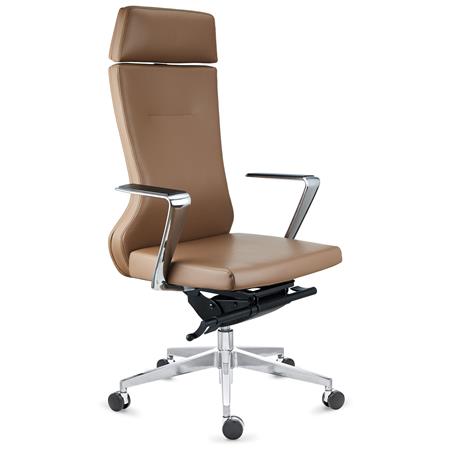 Chefsessel GALVAN, spektakuläres Design und Qualität, 8h-Nutzung, Echtleder, Farbe Hellbraun