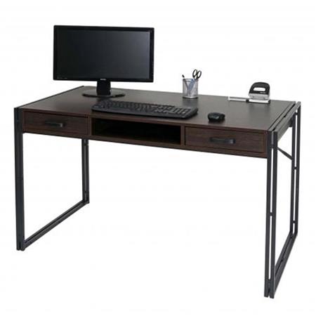 Schreibtisch OLAF, 121 x 70 x 75 cm, Industriedesign mit Metalltischbeinen, Holz, Farbe Dunkelbraun
