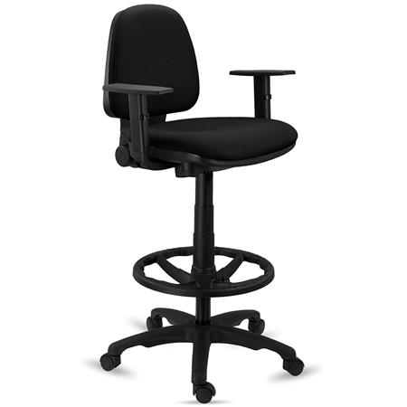 Arbeitshocker NAXOS, funktionelles Design, Stoffbezug, mit Fußstütze, Farbe Schwarz
