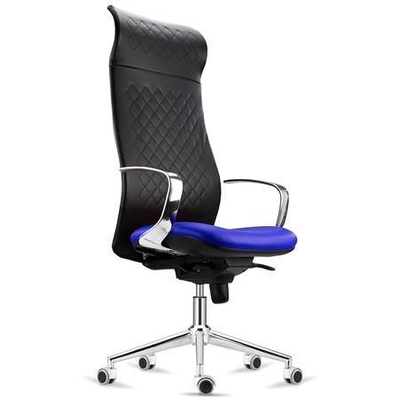 Ergonomischer Stuhl YEDA, hohe Rückenlehne, modernes Design, 8h-Nutzung, Kunstlederbezug, Farbe Schwarz/Blau