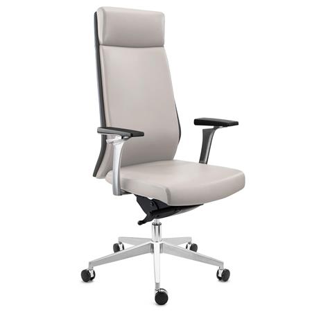 Chefsessel PERONI in Echtleder, Metallfußkreuz, Qualität und Design, Farbe Taupe