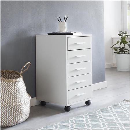 Büroschrank KLAY, Schreibtischcontainer, 5 Schubladen, Abmessungen 33x38x63 cm, Farbe Weiß