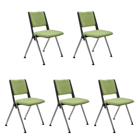 Im 5er Set: Konferenzstuhl CARINA, stapel- und reihenverbindbar, verchromtes Stahlgestell, Stoffbezug Farbe Grün
