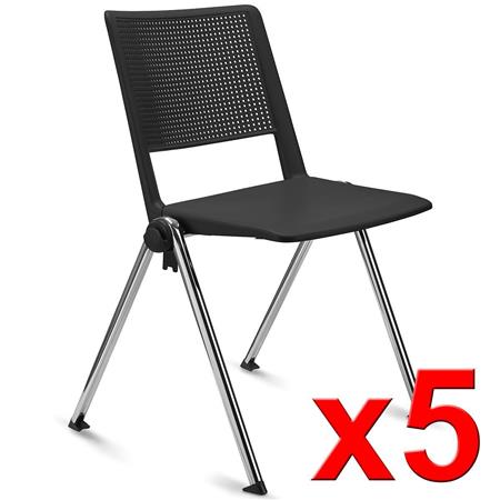 Im 5er-Set: Konferenzstuhl CARINA, stapel- und reihenverbindbar, verchromtes Stahlgestell, Farbe Schwarz