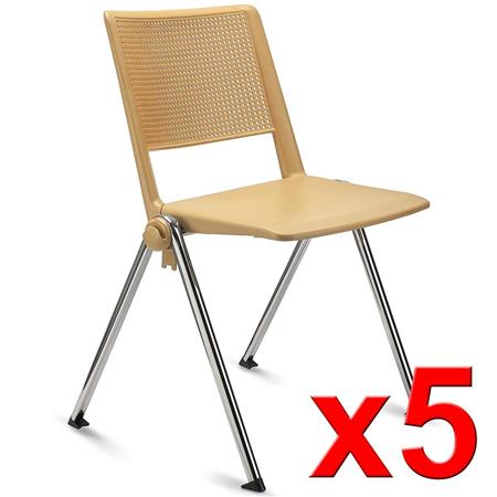 Im 5er-Set: Konferenzstuhl CARINA, stapel- und reihenverbindbar, verchromtes Stahlgestell, Farbe Beige