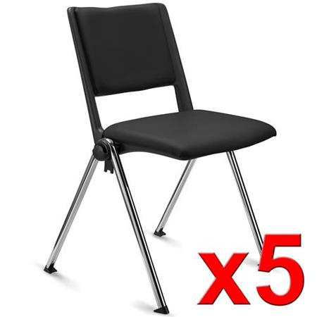 Im 5er-Set: Konferenzstuhl CARINA, stapel- und reihenverbindbar, verchromtes Stahlgestell, Kunstleder, Farbe Schwarz
