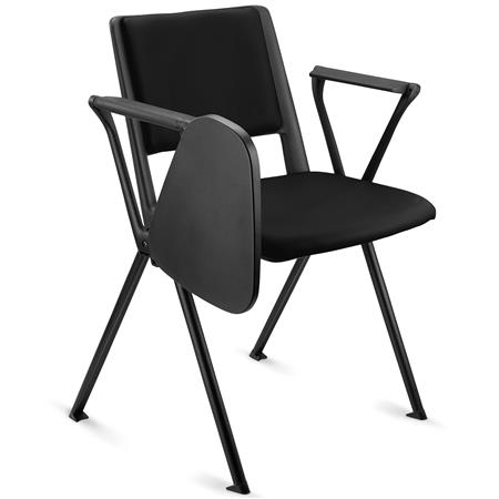 Konferenzstuhl CARINA MIT SCHREIBBRETT, stapel- und reihenverbindbar, schwarzes Stahlgestell, Kunstleder, Farbe Schwarz