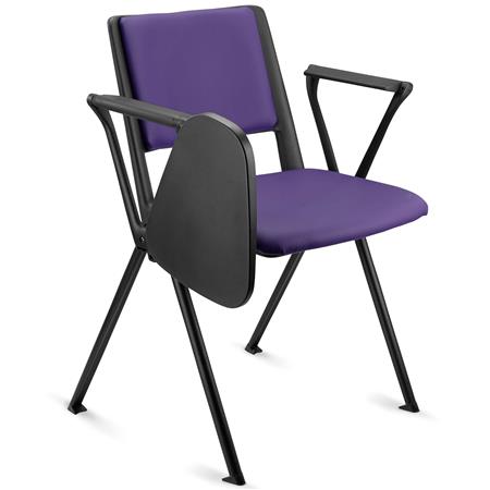 Konferenzstuhl CARINA MIT SCHREIBBRETT, stapel- und reihenverbindbar, schwarzes Stahlgestell, Kunstleder, Farbe Lila