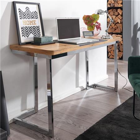 Schreibtisch BETA, 145x55x76cm, Elegantes modernes Design, in Holz und verchromtem Metall, Eiche
