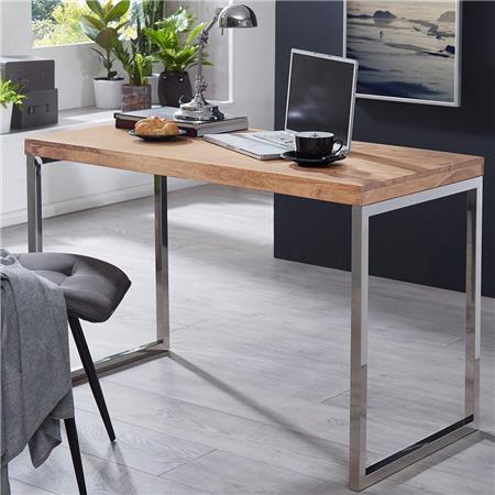 Bürotisch ARGOS, 120x60x76cm, Chrom Metallgestell, Tischplatte aus Holz, Farbe Buche
