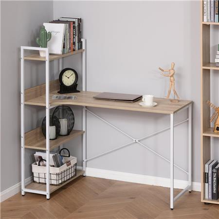 Bürotisch MACAU, mit praktischem Regal, 120x70x120 cm, Holz, Farbe Weiß und Eiche