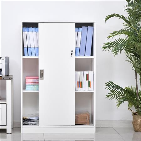 Aktenschrank SERVI, mit abschließbaren Schiebetüren, 80x40x120 cm, Farbe Weiß