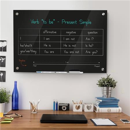 Whiteboard ETNA, Magnettafel aus Glas, 90x60 cm, mit Zubehör, Farbe Schwarz
