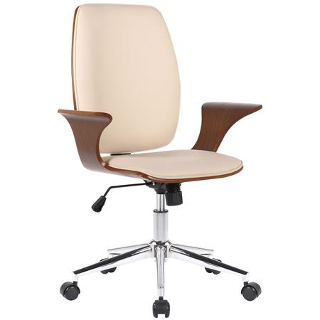 Bürostuhl BOMBAY, elegantes Design in Nussbaum mit Kunstlederbezug, Farbe Creme