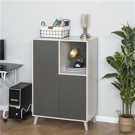 Büroschrank TUCSON, mit Türen und offenem Regalboden, 120x80x40 cm, Holz, Farbe Grau
