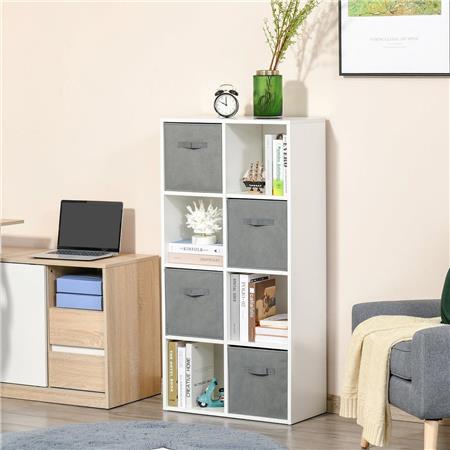 Bücherregal COLORADO, 8 kubische Fächer, 4 herausnehmbare Schubladen, 61,5x30x121,6 cm, Holz, Farbe Weiß/ Grau