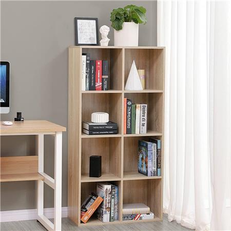 Büroregal HINDRA, 129x65x30 cm, elegantes Design, 8 Fächer, Holz, Farbe Eiche