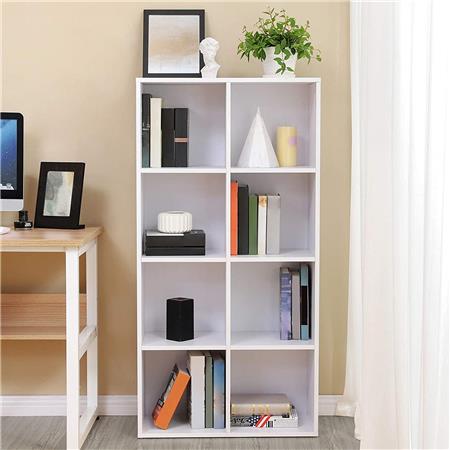 Büroregal HINDRA, 129x65x30 cm, elegantes Design, 8 Fächer, Holz, Farbe Weiß
