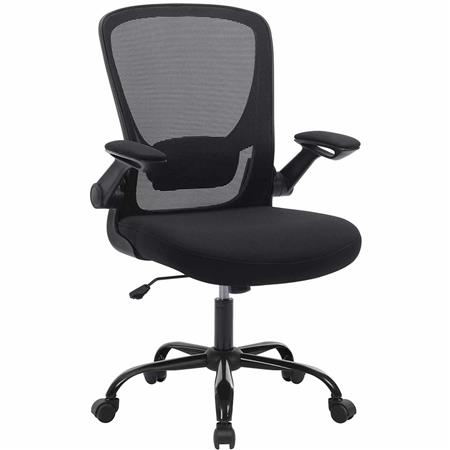 Bürostuhl AVALON, klappbare Armlehnen, Lordosenstütze, atmungsaktiver Netzstoff, Farbe Schwarz