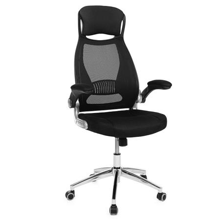 Ergonomischer Bürostuhl NIKI, Lordosenstütze, klappbare Armlehnen, Netzstoff, Farbe Schwarz